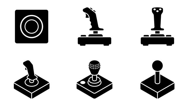 Minimalist Arcade and Flight Joystick Silhouette Icon Collection