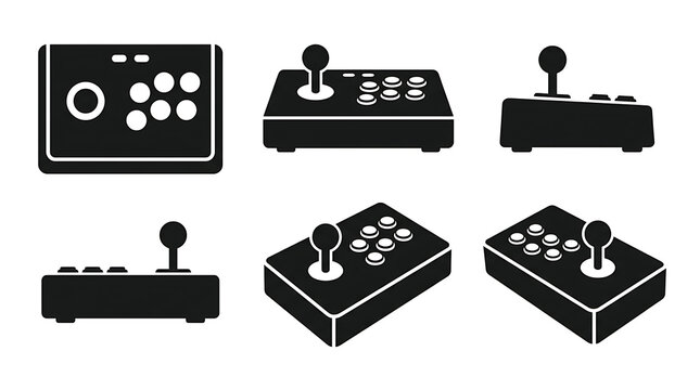 Minimalist Arcade Fight Stick Vector Icons for Gaming UI