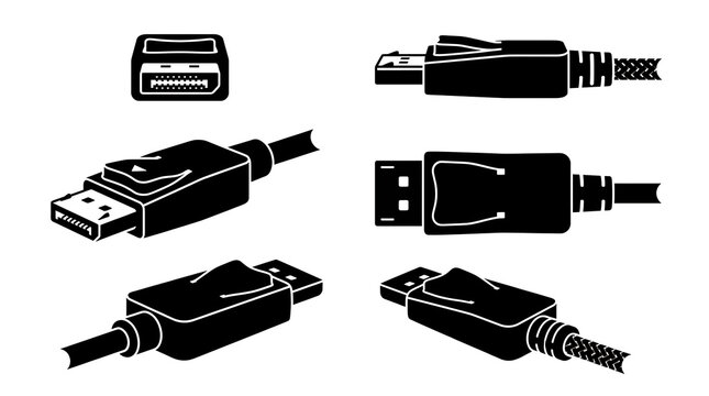 Minimalist Black DisplayPort Connector Vector Illustration Collection