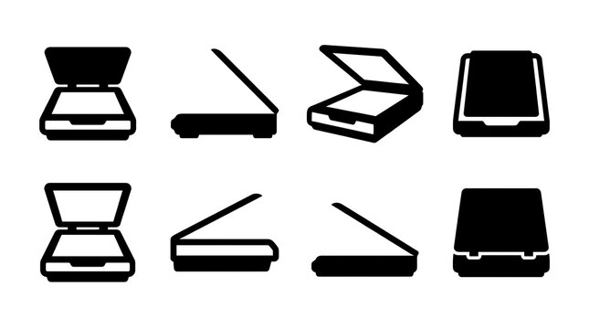 Minimalist Black Document Scanner Silhouette Vector Icon Set