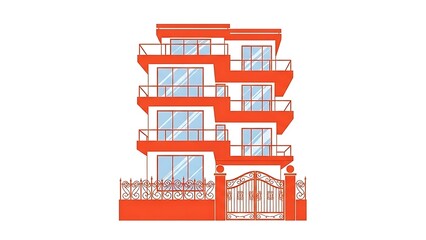 Fototapeta premium Modern Apartment Building with Balconies and Gated Entrance