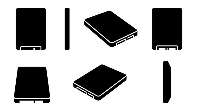 Minimalist Black SSD Silhouette Icons Set for Hardware Tech Graphics