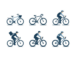 Fototapeta premium Bicycles and cyclists in various riding positions and styles urban commuting transportation