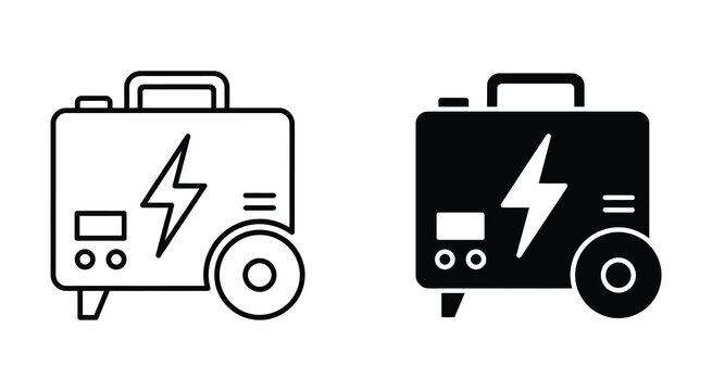 Portable power generator supply icon in outline and solid vector design
