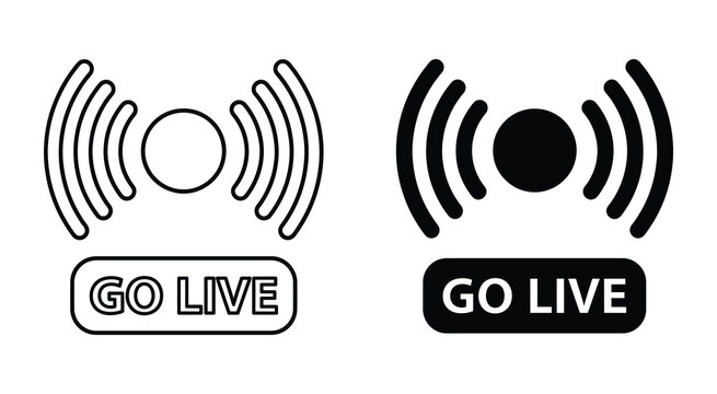 Broadcast go live streaming signal icon in outline and solid style. Vector illustration