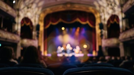 Fototapeta premium theater stage bokeh blurred audience concert performance opera house interior lights show entertainment background classical hall ornate red curtain