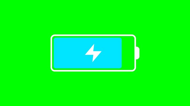Battery blue Charging Animation Icon on Green Screen Background