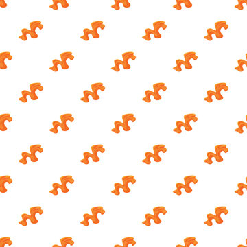 Orange cavatappi pasta pieces creating a repeating food pattern on a white background