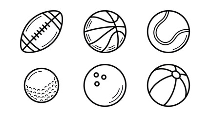 Fototapeta premium Collection of Sport Balls Icons: Football, Basketball, Tennis, Golf, Bowling, Beach Ball