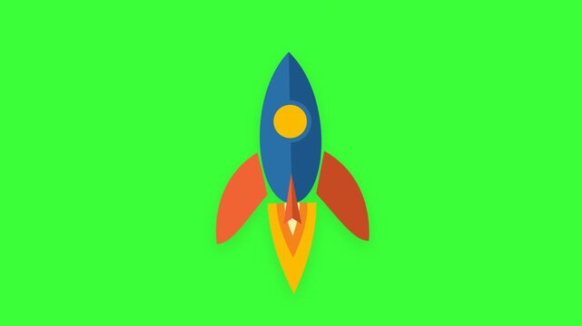 2D Flat Rocket Ship Launch Animation on Green Screen