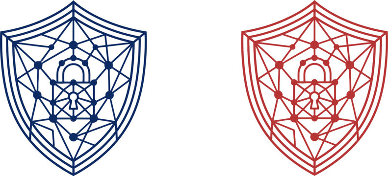 Shield logo with network and key design