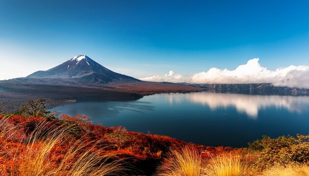 volcano view with lake in background during daylight hours