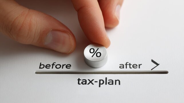 Conceptual Tax Plan with Hand Adjusting Percentage Slider on White Background