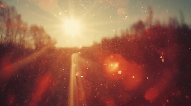 Golden Hour Sunlight Through Trees with Lens Flare.