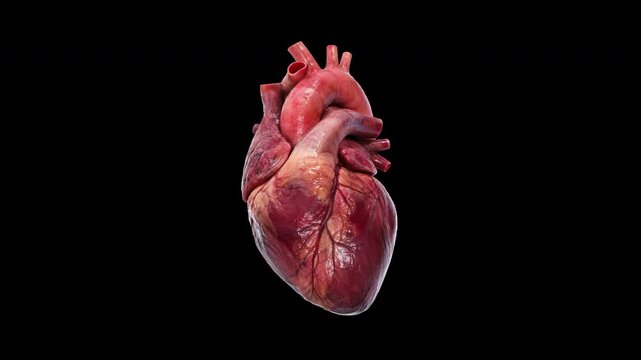 3D Animation of a Beating Human Heart on Black Background | Alpha channel