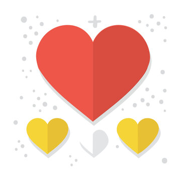 Flat design heart icon with small hearts and plus sign