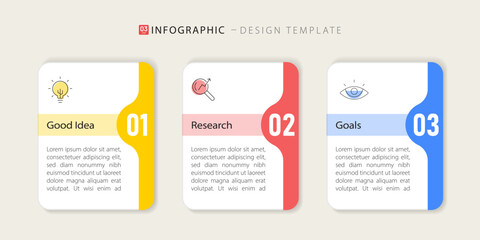 Naklejka na ściany i meble Business infographic template. 3 Step timeline journey. Process diagram, 3 options on white background, Infograph elements vector illustration.