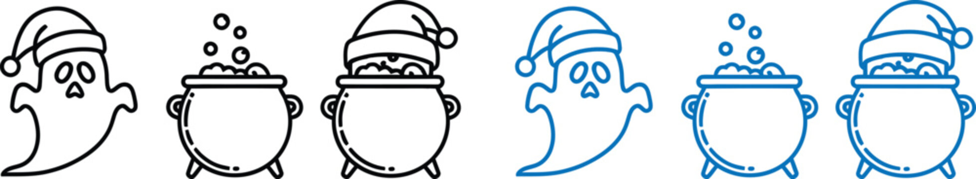 halloween ghosts wearing santa hats boiling cauldrons