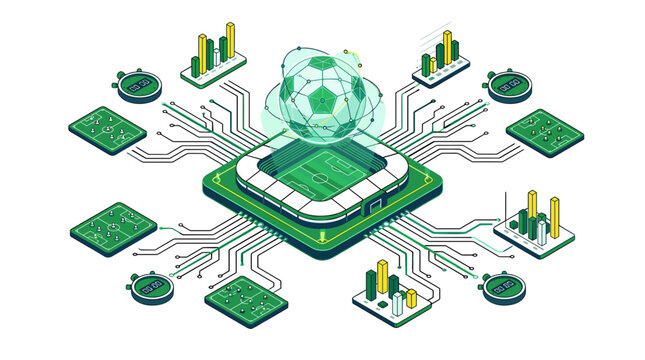 Digital technology concept with interconnected devices and a central globe representing connectivity