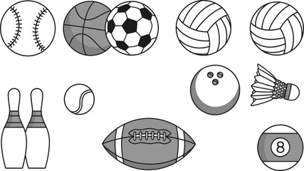 Various sports balls and equipment icons © SHOFIQUL