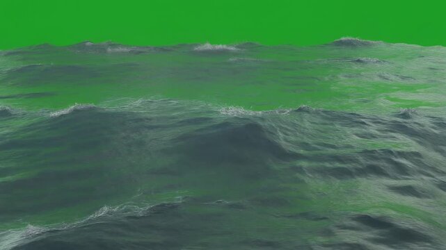 Dramatic Choppy Ocean Waves Surface on Green Screen Background for Visual Effects Project Icon Vector Style Illustration