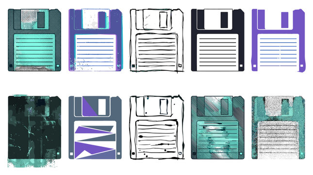 Collection of vintage floppy disks with different colors and designs