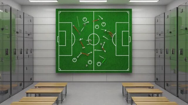 Whiteboard with tactics for a soccer game.