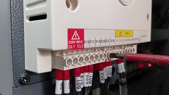 Tightening Wire Connection on Three Phase Soft Starter Terminal Using Electrical Insulated Screwdriver
