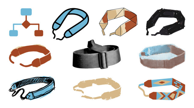Collection of various stylish and colorful fabric and leather bracelets