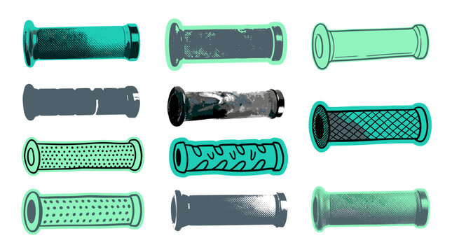 Collection of colorful bicycle handlebar grips with various textures and designs for cycling accessories