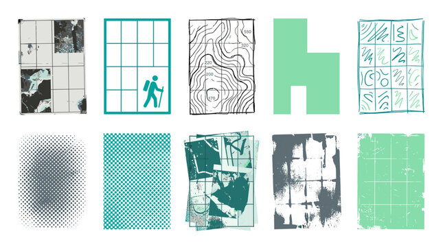 Collection of abstract textured backgrounds and patterns in shades of green and blue