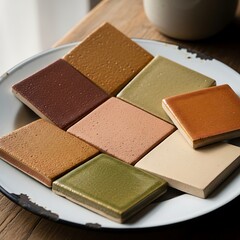 Fototapeta premium Assorted Colorful Ceramic Tile Samples on a Decorative Plate.