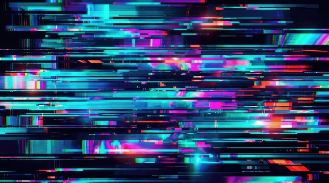 Glitch Art Background with Colorful Datamoshing Distortions, Horizontal Scanlines, and Futuristic Digital Pixel Fragments