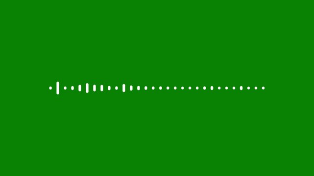 Audio waveform visualizer, white sound wave spectrum animation on green screen background, podcast audio frequency meter, music equalizer bars, voice record signal, 4k loop effect