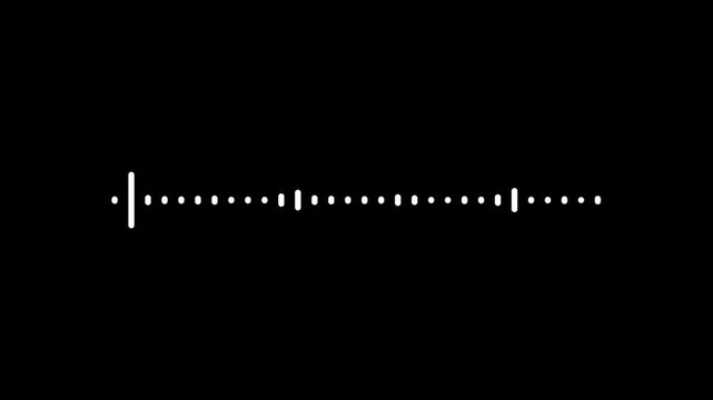 Sound frequency spectrum, white audio waveform visualizer on black background, music equalizer rhythm bars, podcast audio signal meter, digital animation, 4k loop