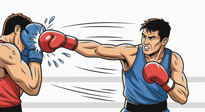 A boxer shadowboxing in a gym with simple outlines
