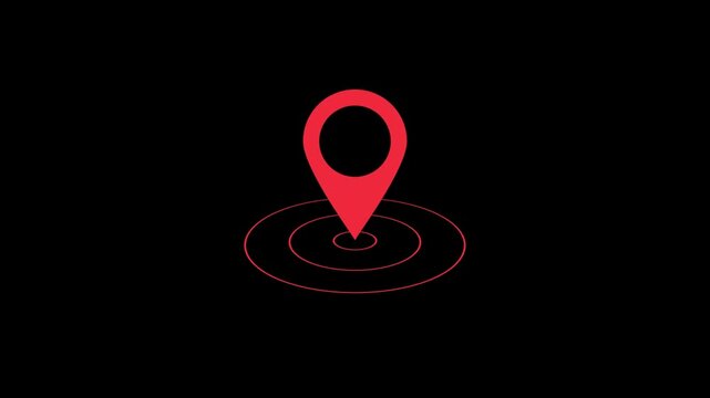 location icon animation on black background. animation of locator Pin point symbol Indicates the location of the GPS map