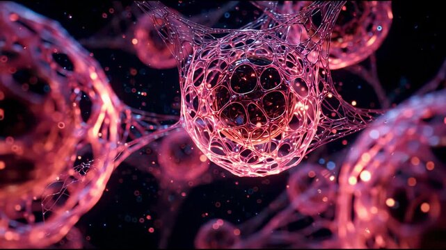Bioluminescent cellular regeneration sequence with rapid cell division and advanced medical science visualization.