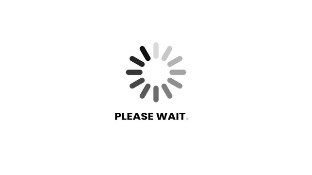 Please Wait Loading Circle on transparent background with alpha channel. Loading wheel dots spinning with please wait text looped animation. please wait text icon loading bar animation video.