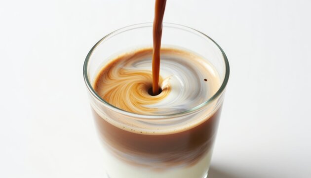 Pouring coffee cream into a glass kitchen beverage photography calm environment close-up view coffee art concept