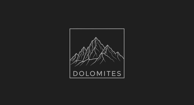 Striking minimalist line art mountain range emblem featuring sharp, angular peaks framed in a geometric square, ideal for outdoor adventure, travel, and nature-inspired branding