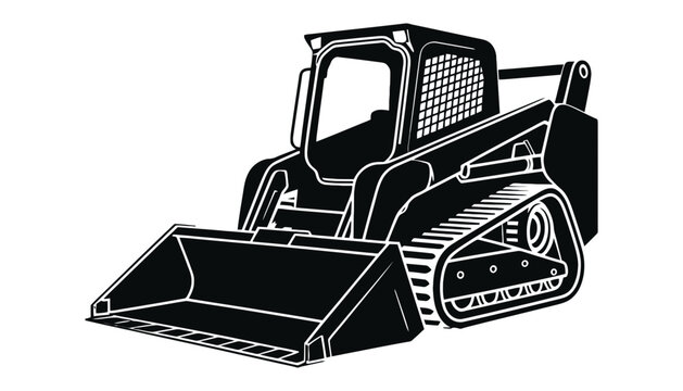 Skid steer loader construction vehicle icon in black