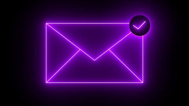 message icon animation on neon. neon Email icon with check sign indicates message status