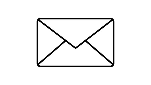 message icon animation on white background. Envelope icon isolated on black background