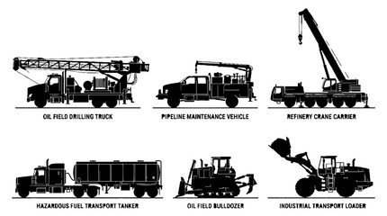 Obraz premium Collection of Industrial Heavy Machinery and Construction Vehicle Silhouettes.