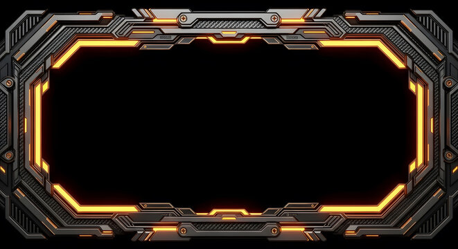 Cyberpunk Mech Border Frame Graphic with Carbon Fiber Textures and Glowing Orange LED Accents
