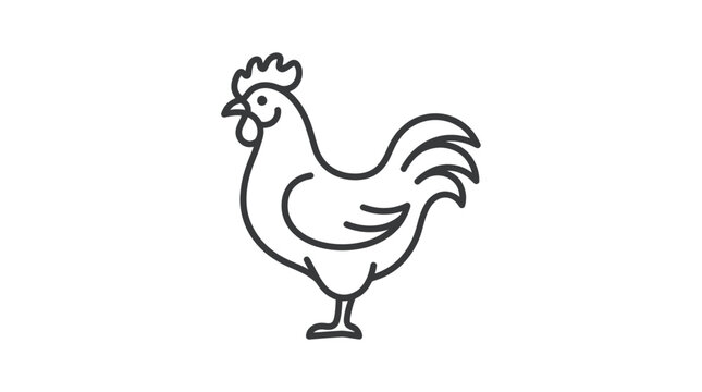 Simple Line Drawing of a Rooster on White Background