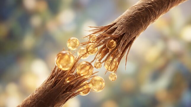 Argan oil molecules repairing a split end hair fiber macro