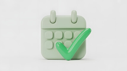 Obraz premium Green calendar icon with checkmark on white background for planning and organization
