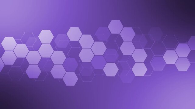 Hexagon technology background animation, Abstract hexagon pattern forming a horizontal wave across a dark gradient background